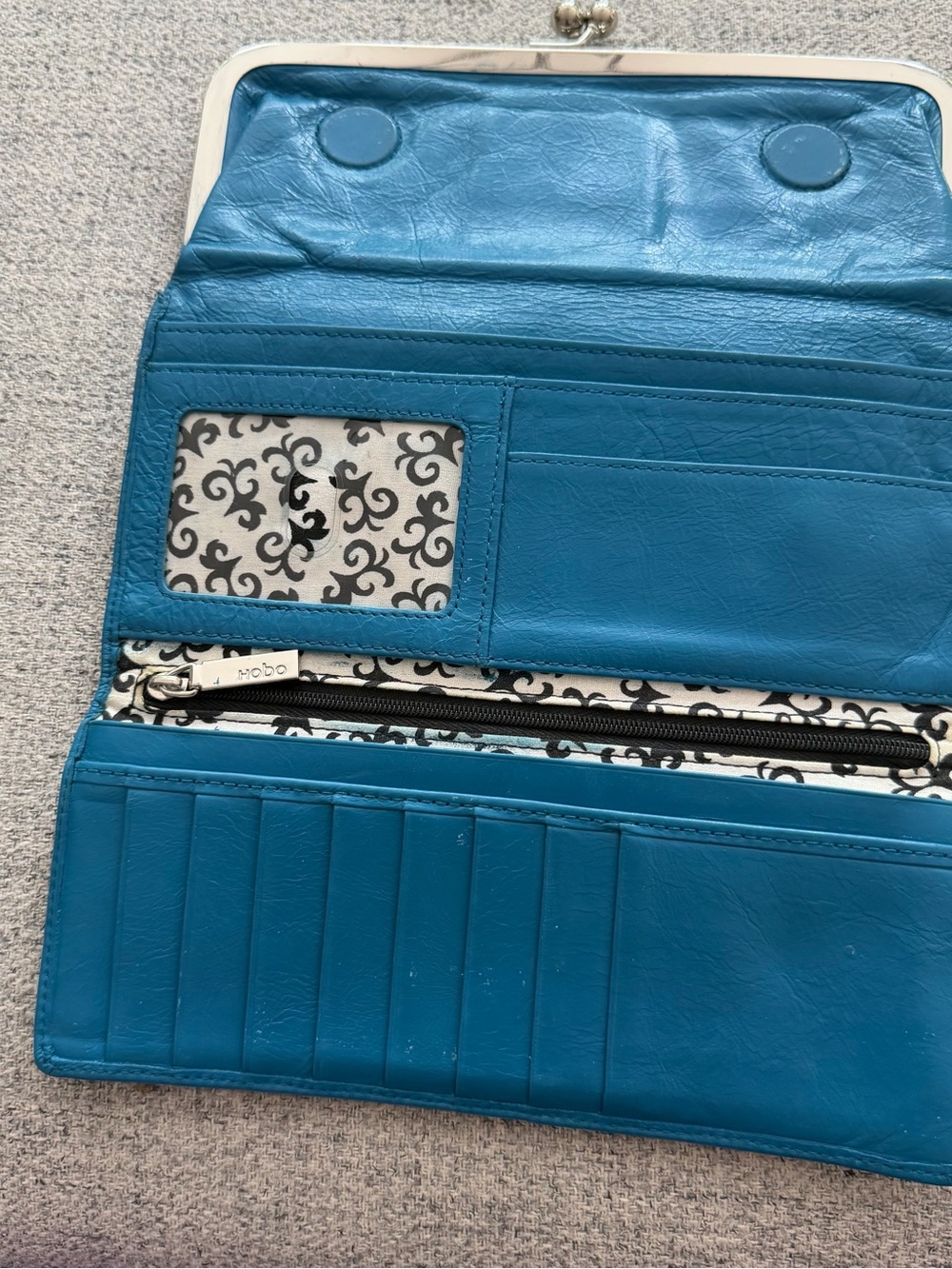 HOBO Teal Blue Leather Kiss-Lock Clutch - Picture 2 of 6